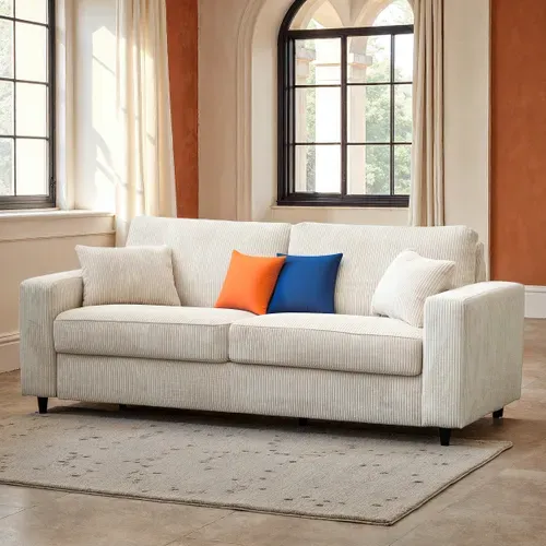 Canapé convertible express 3 places LOUISE tissu beige matelas 13 cm