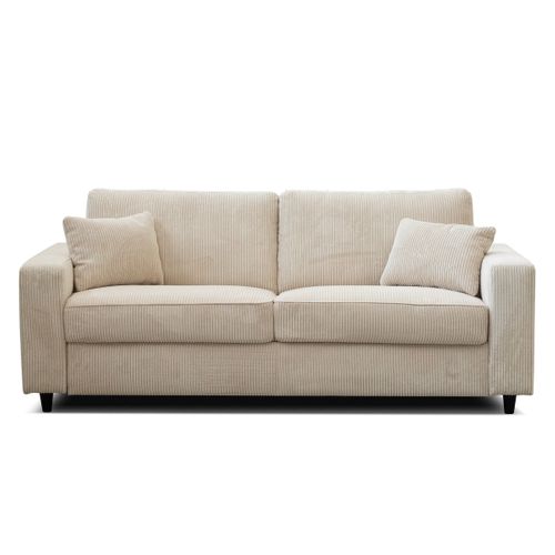 Canapé convertible express 3 places LOUISE tissu beige matelas 13 cm vue de face