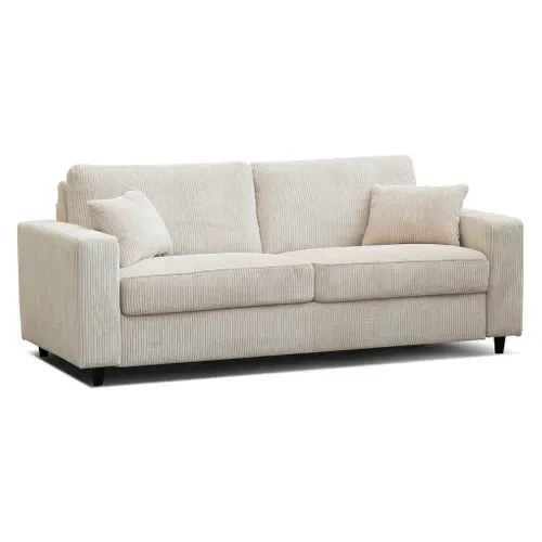 Canapé convertible express 3 places LOUISE tissu beige matelas 13 cm vue 3/4