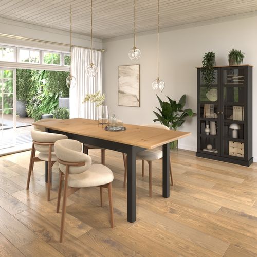 Table extensible L. 160/200 cm STANFORD Noir / miel vue d'ambiance 1