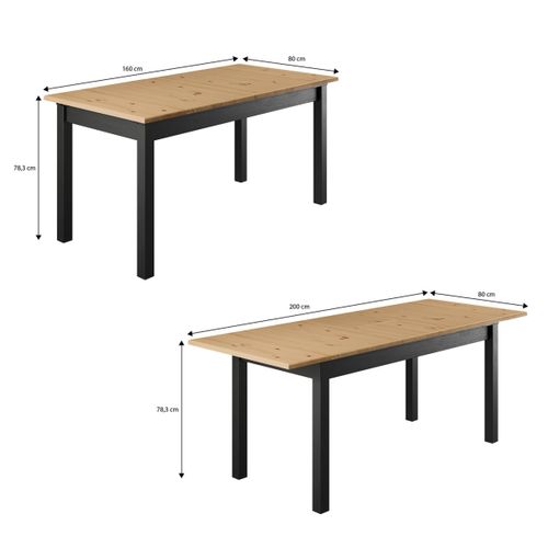 Table extensible L. 160/200 cm STANFORD Noir / miel