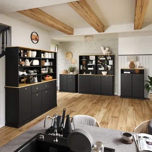 Buffet H. 120 cm STANFORD Noir / miel vue d'ambiance 1