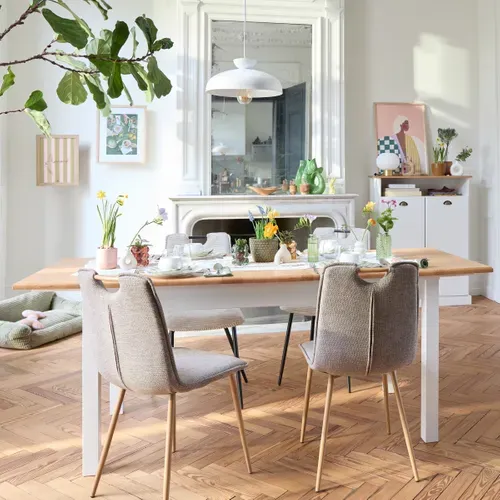 Table extensible L. 160/200 cm STANFORD Blanc / miel vue d'ambiance 1