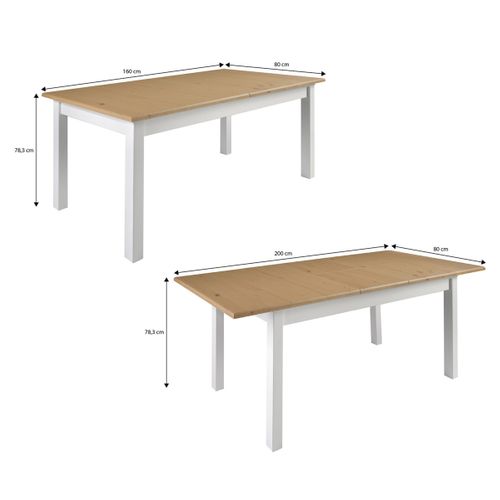Table extensible L. 160/200 cm STANFORD Blanc / miel