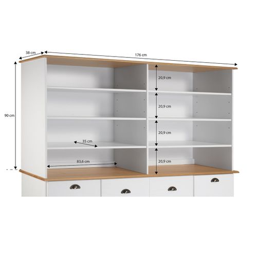 Réhausse L. 176 cm STANFORD Blanc / miel