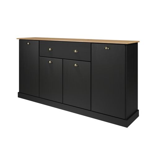 Buffet 4 portes / 1 tiroir STANFORD Noir / miel vue de profil