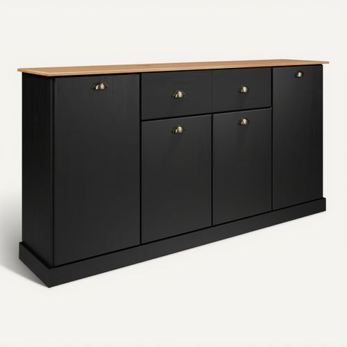 Buffet 4 portes / 1 tiroir STANFORD Noir / miel vue 3/4