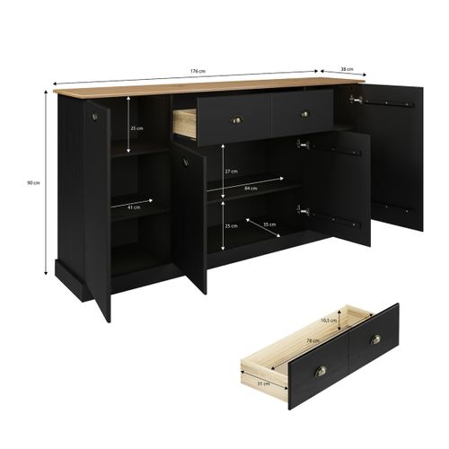Buffet 4 portes / 1 tiroir STANFORD Noir / miel