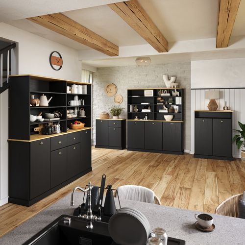 Buffet 3 portes STANFORD Noir / miel vue d'ambiance 1