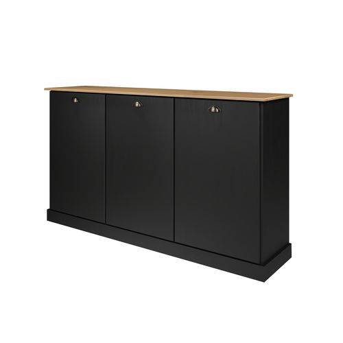 Buffet 3 portes STANFORD Noir / miel vue de profil
