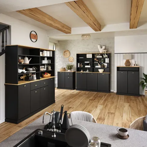 Buffet H. 90 cm STANFORD Noir / miel vue d'ambiance 1