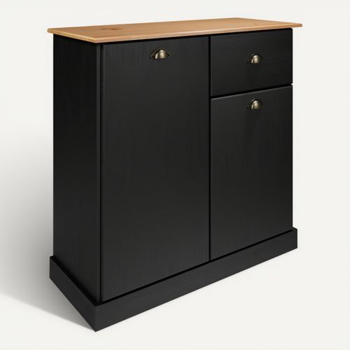 Buffet H. 90 cm STANFORD Noir / miel vue 3/4