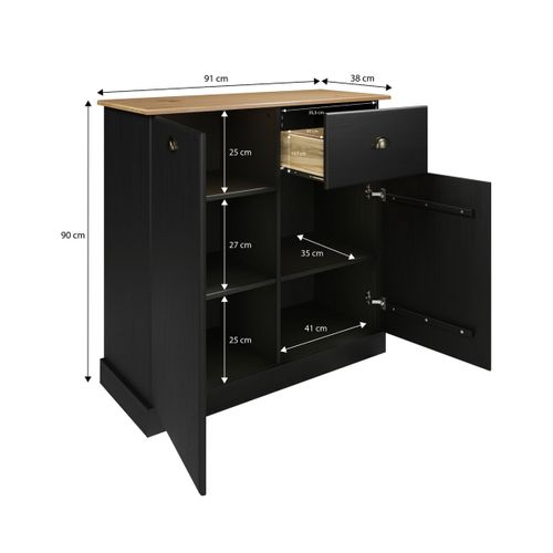 Buffet H. 90 cm STANFORD Noir / miel