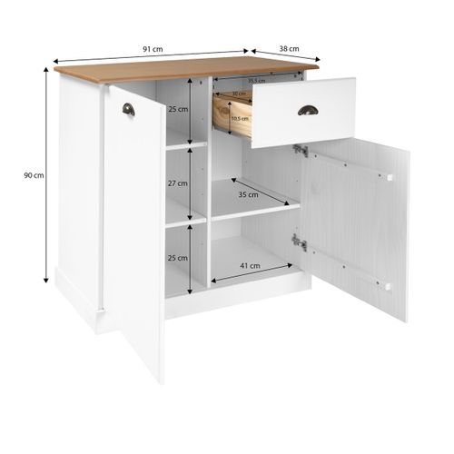 Buffet H. 90 cm STANFORD Blanc / miel