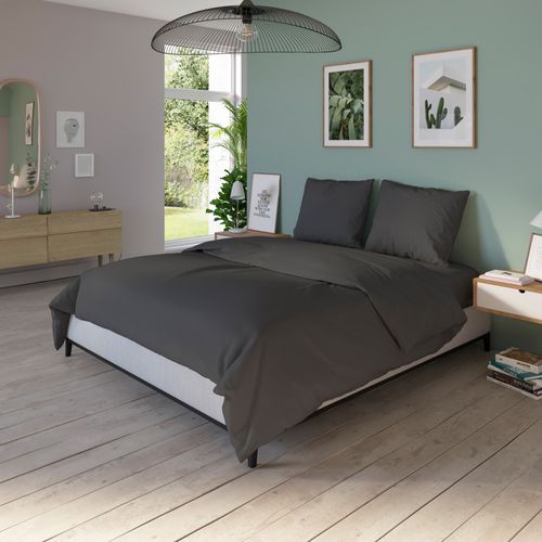 Housse De Couette - 140 X 200 Cm - Coton - Antibactérien - Gris Anthracite