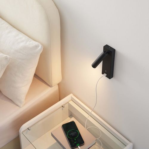 Applique LED Liseuse Noire Avec Port USB Dimmable - Tofino
