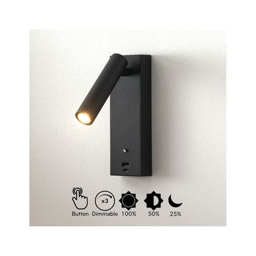 Applique LED Liseuse Noire Avec Port USB Dimmable - Tofino