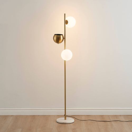 Lampadaire Doré Verre Blanc Avec Support Plante - Ortensia