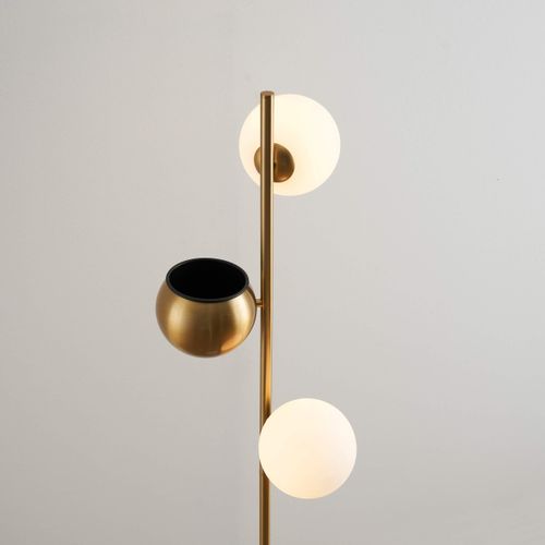 Lampadaire Doré Verre Blanc Avec Support Plante - Ortensia