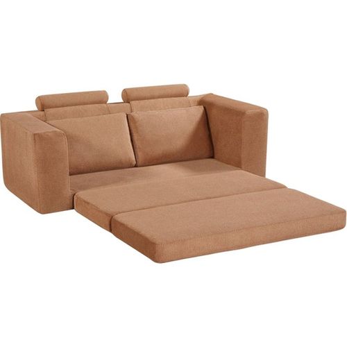 Canapé Convertible Compressé 3 Places En Tissu Brun Noisette, 200 Cm
