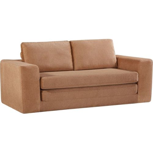 Canapé Convertible Compressé 3 Places En Tissu Brun Noisette, 200 Cm