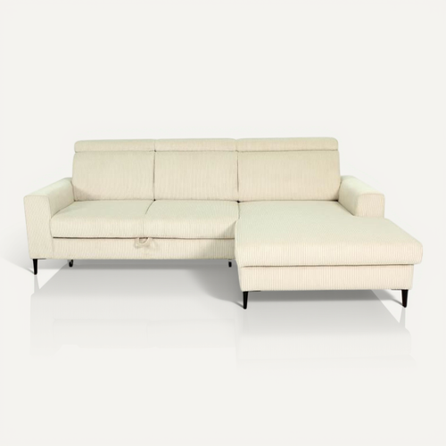Canapé D'angle Convertible - 4 Places - Nizza - Velours Côtelé Beige - Coffre - 250 X 166 X 92/104