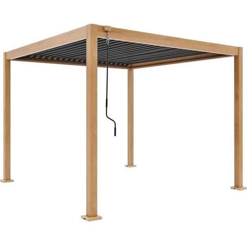 Pergola Bioclimatique Gaya - Structure En Aluminium Et En Acier - L300 X P300 X H240 Cm  Aspect Bois