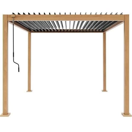 Pergola Bioclimatique Gaya - Structure En Aluminium Et En Acier - L300 X P300 X H240 Cm  Aspect Bois
