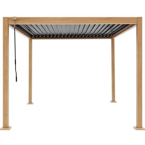Pergola Bioclimatique Gaya - Structure En Aluminium Et En Acier - L300 X P300 X H240 Cm  Aspect Bois