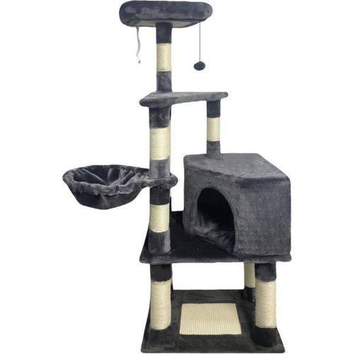 Swifty Arbre à Chat 55x40x138 Cm - Gris  - 3 Plateformes, 1 Perchoir, 1 Niche, Poteaux à Griffer
