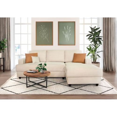 Canapé D'angle Droit 4 Places - Paul In Cord - Tissu Beige - 216 X 141 X 79 Cm - Fabriqué En Ukrain