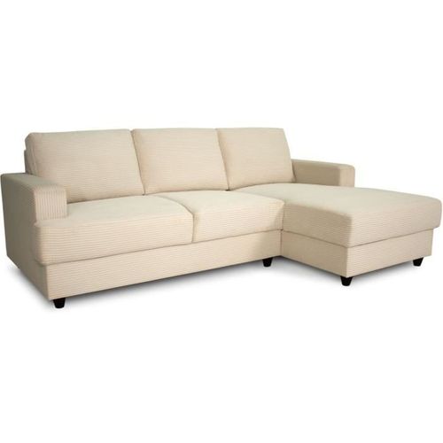 Canapé D'angle Droit 4 Places - Paul In Cord - Tissu Beige - 216 X 141 X 79 Cm - Fabriqué En Ukrain