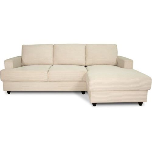Canapé D'angle Droit 4 Places - Paul In Cord - Tissu Beige - 216 X 141 X 79 Cm - Fabriqué En Ukrain