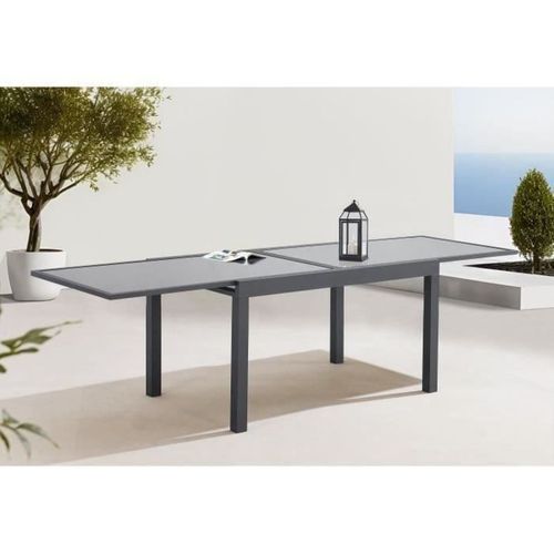 Table Jardin Extensible 135–270×90×75 Cm — Aluminium, Verre Trempé, Gris