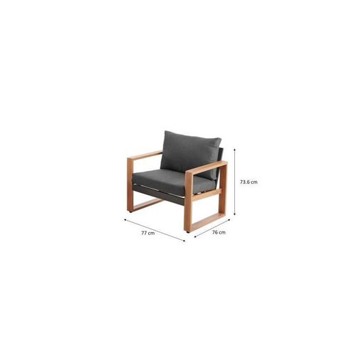 Salon Bas De Jardin 5 Personnes Aluminium Effet Bois, Avec Coussins Gris Puerto