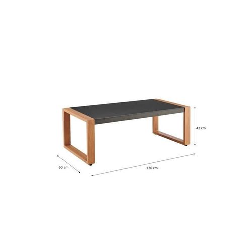 Salon Bas De Jardin 5 Personnes Aluminium Effet Bois, Avec Coussins Gris Puerto