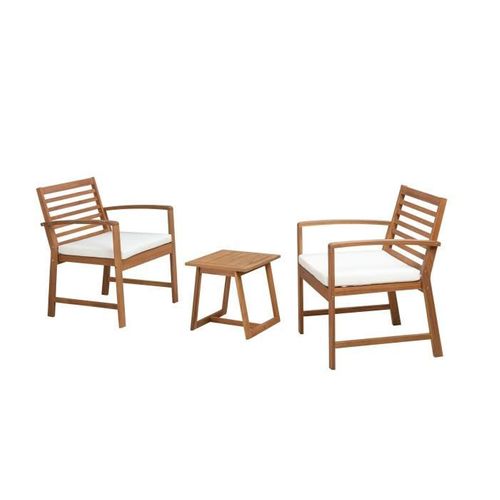 Salon De Jardin En Bois D'acacia Fsc Avec Coussins - 2 Personnes - Cali - Ecru