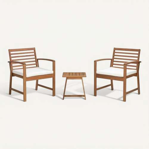 Salon De Jardin En Bois D'acacia Fsc Avec Coussins - 2 Personnes - Cali - Ecru