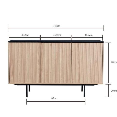 Buffet - Décor Bois Et Noir - 3 Portes - Memphis - L 140 X P 39 X H 82,80 Cm