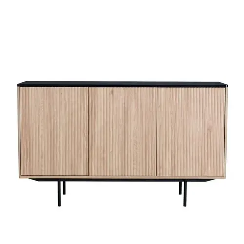 Buffet - Décor Bois Et Noir - 3 Portes - Memphis - L 140 X P 39 X H 82,80 Cm