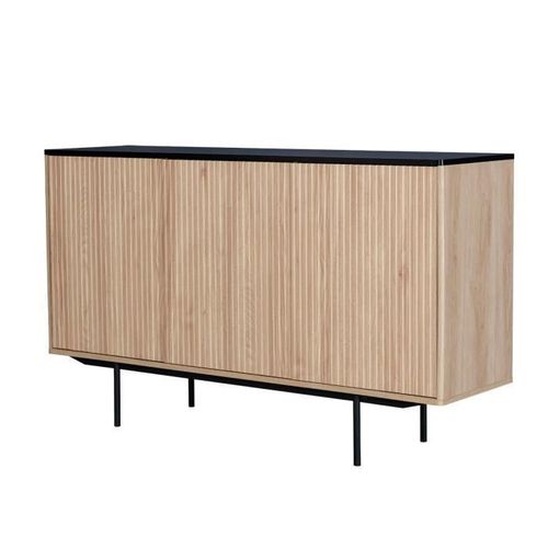 Buffet - Décor Bois Et Noir - 3 Portes - Memphis - L 140 X P 39 X H 82,80 Cm
