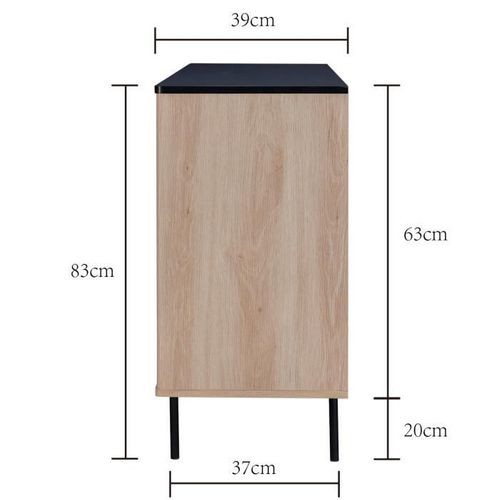 Buffet - Décor Bois Et Noir - 3 Portes - Memphis - L 140 X P 39 X H 82,80 Cm