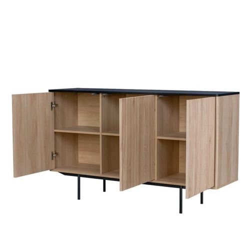 Buffet - Décor Bois Et Noir - 3 Portes - Memphis - L 140 X P 39 X H 82,80 Cm