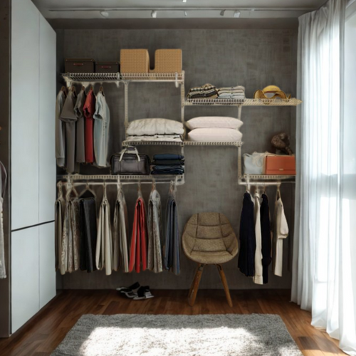 Dressing Crémaillère - étagère Mural Industriel - Modulables - Blanc - 47 Pièces - 2,38x1,22m