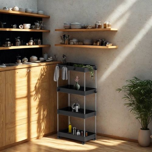 Desserte à Roulettes, Chariot De Rangement, Étagère Roulante, 4 Niveaux Mince Blanc