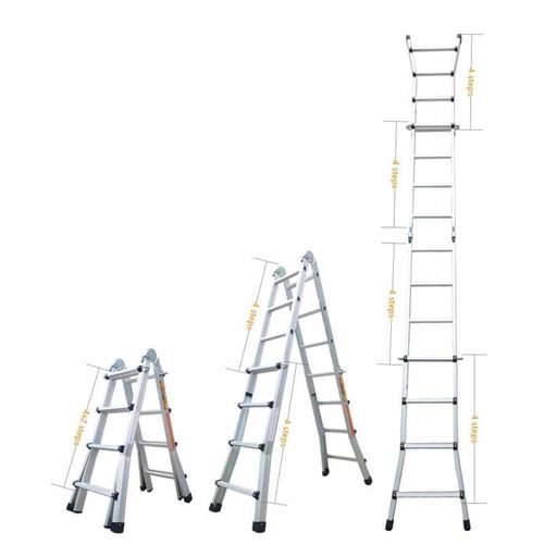 échelle Articulée Pliante Et Télescopique En Aluminium 4x3 Marches 2,81m + 1 Tablette