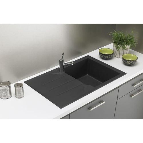 Evier Cuisine à Encastrer 1 Bac + 1 Égouttoir Aloa - Résine - 81 X 50 Cm - Noir