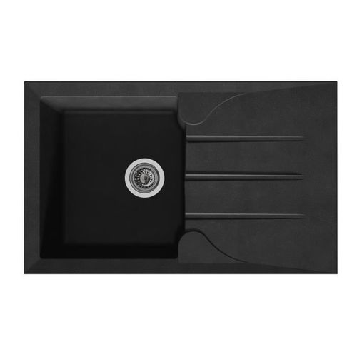Evier Cuisine à Encastrer 1 Bac + 1 Égouttoir Aloa - Résine - 81 X 50 Cm - Noir