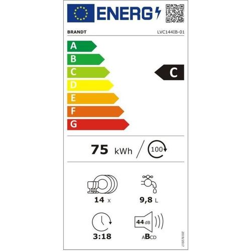 Lave-vaisselle pose libre  14 Couverts 44 dB - Moteur Inverter - Noir - LVC144IB