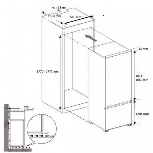 Réfrigérateur congélateur encastrable 249l - Bic1724es